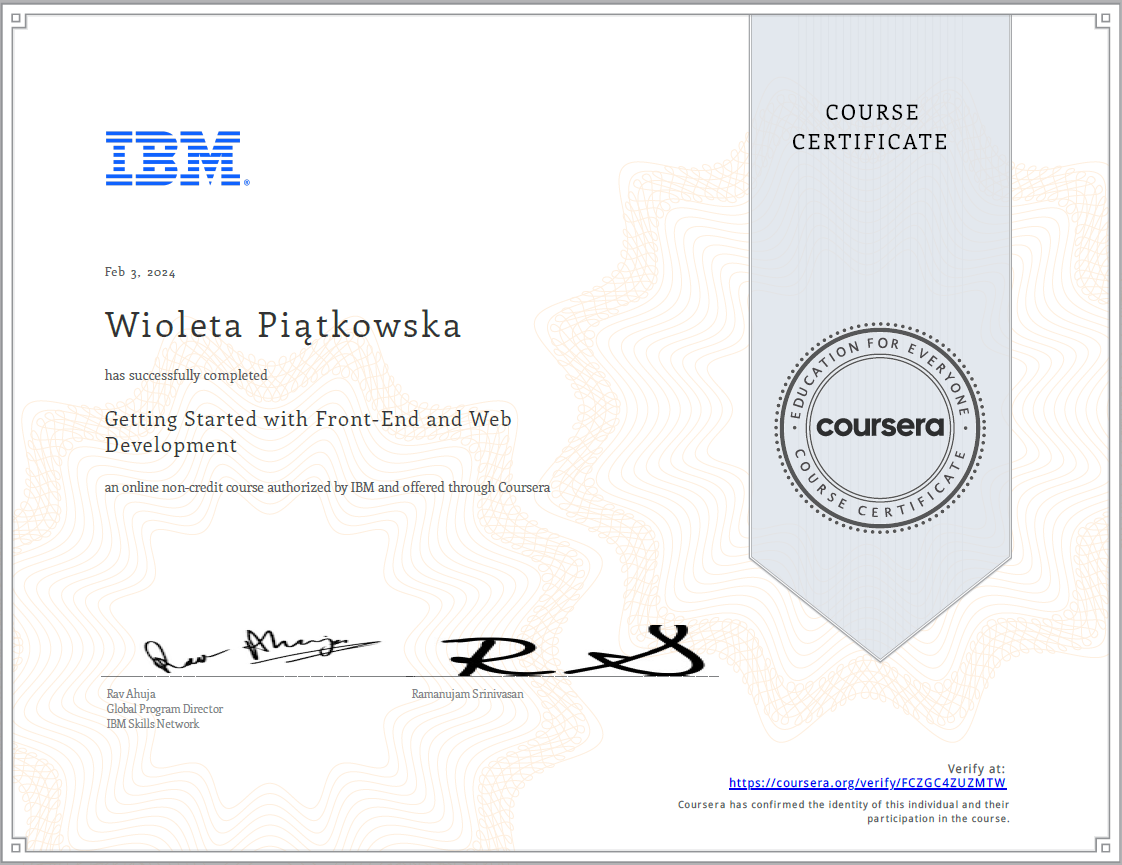 Front end developer - certificate