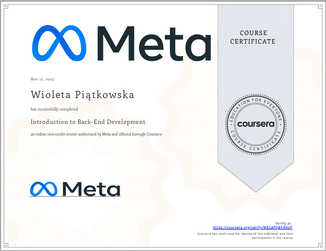 Back-end introduction - certificate