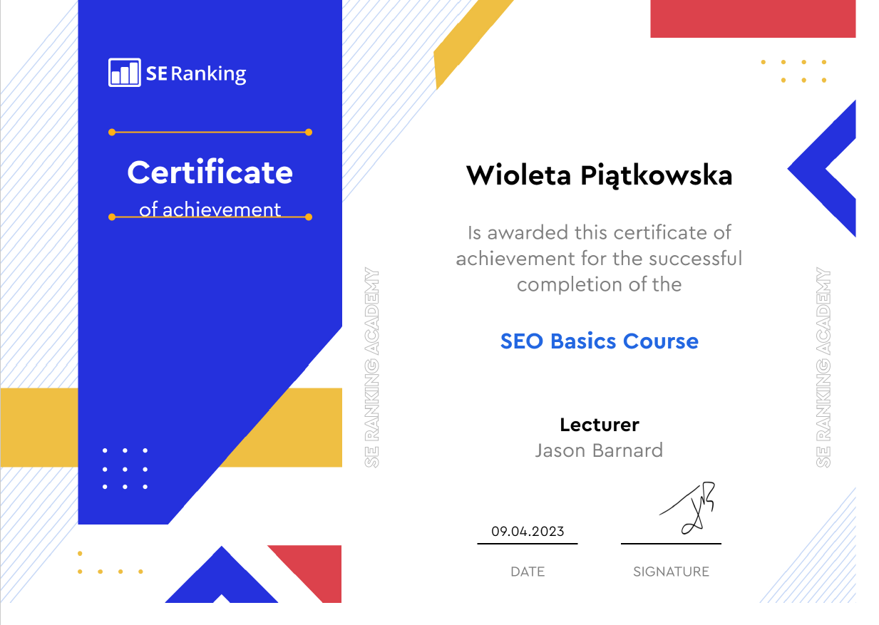 SEO basics - certificate