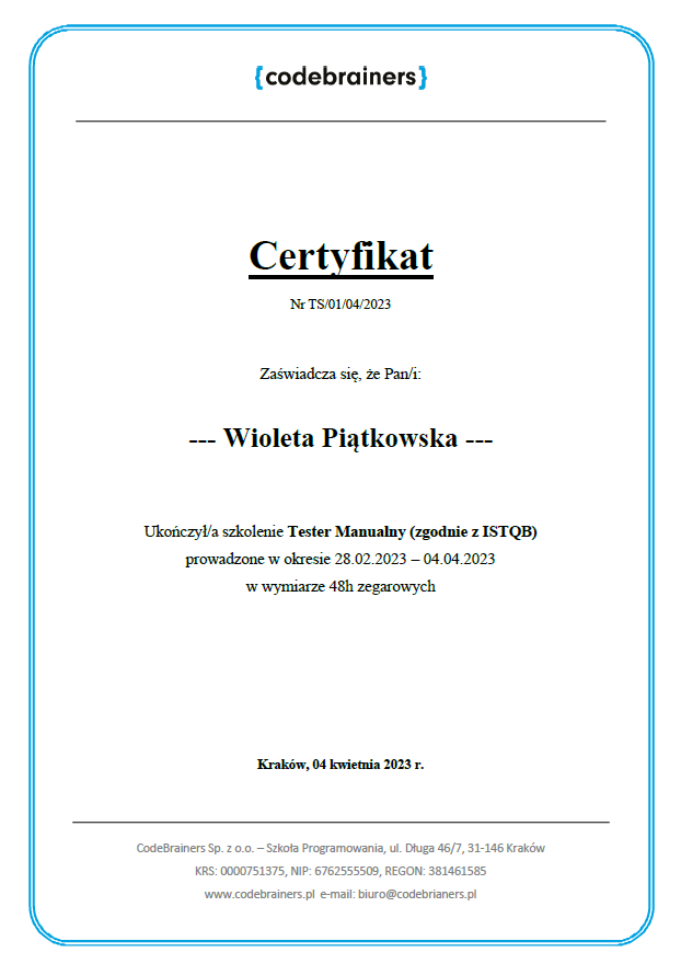 Manual tester - certificate